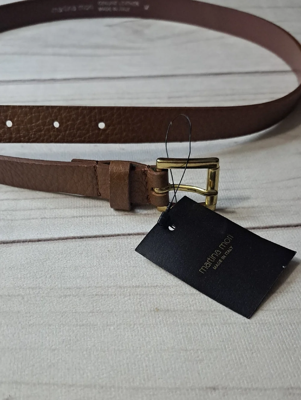 Martina Mori Art Rebel Slim Brown Leather Belt with Gold Tone Buckle Size Medium